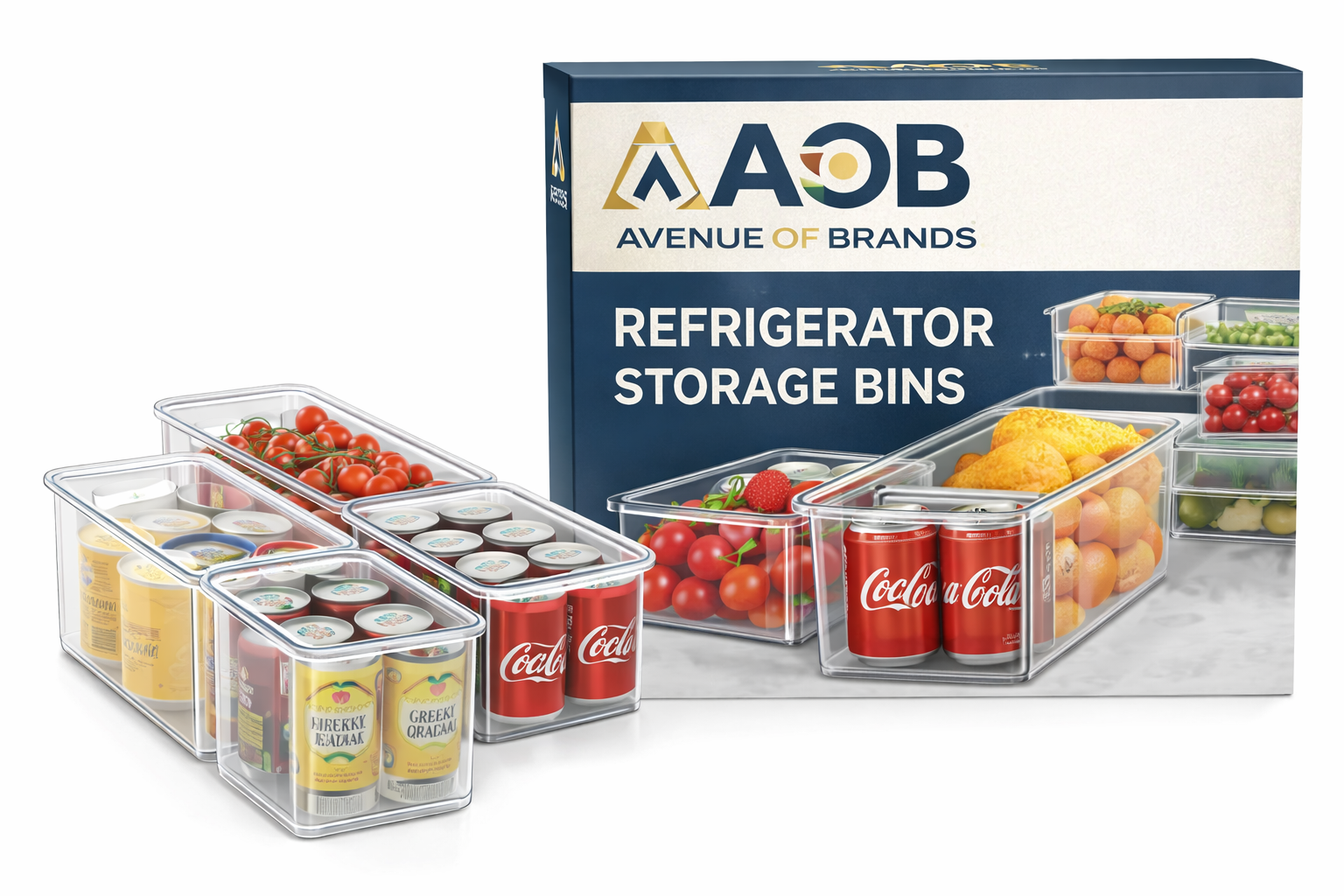 AOB Refrigerator Organizer Bins Set – Clear Plastic Fridge Storage Containers for Freezer & Pantry, Stackable Kitchen Organization Bins for Drinks, Fruits & Vegetables, BPA-Free