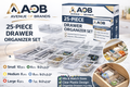 AOB Drawer Organizer Set – 25 Piece Clear Plastic Drawer Dividers, Stackable Storage Bins for Kitchen, Bathroom, Office & Vanity, BPA-Free Desk and Makeup Organizer Trays (Assorted Sizes)