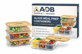 AOB Glass Meal Prep Containers with Bamboo Lids – 3 Compartment Food Storage Containers, Airtight Borosilicate Glass Lunch Boxes for Meal Prep, Microwave Oven Dishwasher Safe, BPA-Free